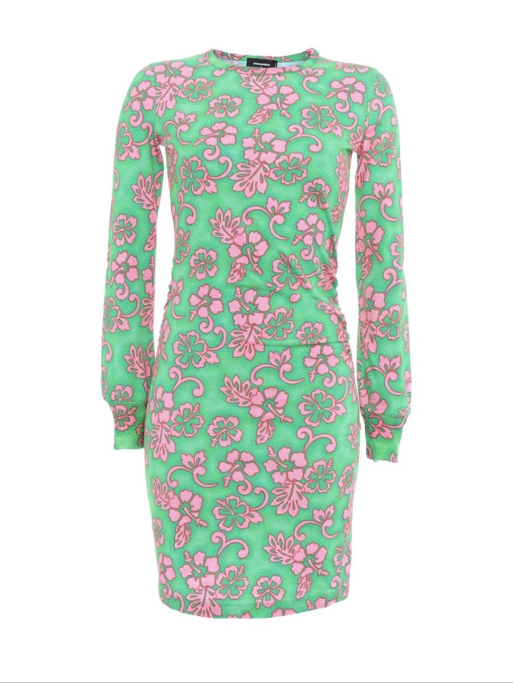 DSQUARED2 DESIGNER Mint and Pink Floral Long-Sleeve Shift Dress Sz L